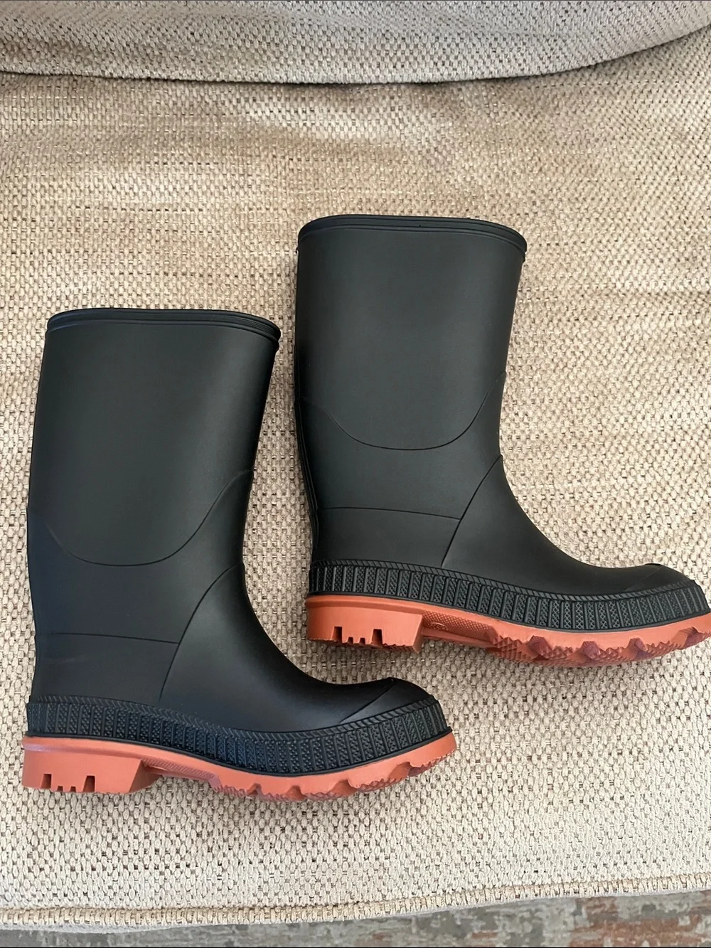 Little Kids Black Rain Boots with Brown Sole